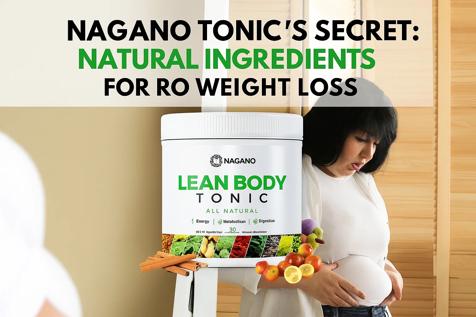 a woman holding a container of body tonic